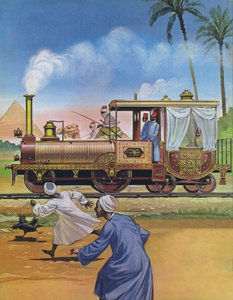 كان لخديوي مصر محرك وعربة صُنعت في إنجلترا عام 1862 (صورة حجرية ملونة) بواسطة أنجوس ماكبرايد