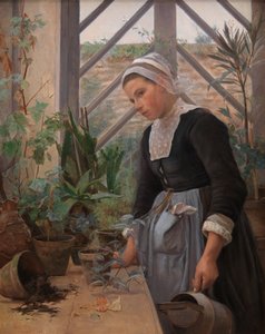 فتاة بريتون ترعى النباتات في البيت ، 1884
