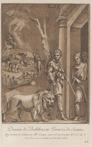 راعي يحمل أسدًا على مقود في المقدمة ، في وسط الأرض ... ، كاليفورنيا. 1729 - 64 بواسطة آن كلود فيليب دي