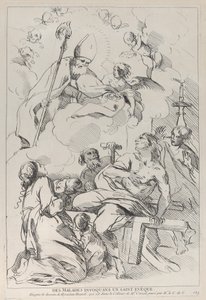 مرضى يستدعون أسقفًا قديسًا يظهر في أعلى اليسار ، 1729-40. بواسطة آن كلود فيليب دي كايلس