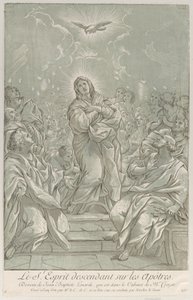 عيد العنصرة ، مع وضع العذراء في المركز ، والروح القدس أعلاه ، والرسل ... ، كاليفورنيا. 1729. بواسطة آن كلود فيليب دي كايلس