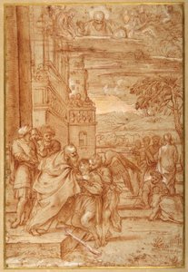 The return of the Prodigal Son, after Annibale Carracci (red chalk & heightening on paper) بواسطة أنيبال (من أتباع) كاراتشي