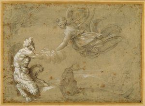 Pan presenting the wool to Diana (pen & brown ink with brown wash) بواسطة أنيبال كاراتشي