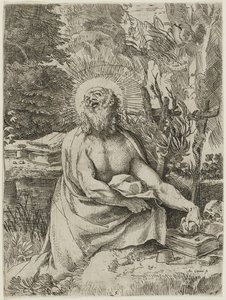 القديس جيروم في البرية ، c.1591 (النقش على النقش على الورق ، iii) بواسطة أنيبال كاراتشي