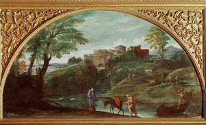 الرحلة إلى مصر. لوحة لأنيبال كاراتشي ديت كاراش (1560-1609). قاتمة: 122x230 سم. جاليريا دوريا بامفيلج ، روما ، إيطاليا. بواسطة أنيبال كاراتشي