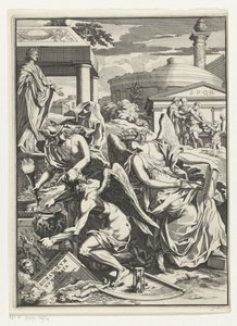 تمثيل رمزي مع التاريخ ، الأب تايم مع قدر من العملات المعدنية صفحة العنوان لـ: Carl Patin، Imperatorum romanorum numismata، s.a. بواسطة مجهول