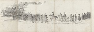 جنازة الملك الراحل ويليم الثاني في دلفت في 4 أبريل 1849 (الصفحة 1) خمس أوراق متجاورة من موكب جنازة ويليام الثاني في عام 1849 (عنوان السلسلة) بواسطة أريا كورنيليس كروسمان