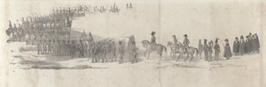 جنازة الملك الراحل ويليم الثاني في دلفت في 4 أبريل 1849 (الصفحة 2) خمس أوراق متجاورة من موكب جنازة ويليام الثاني في عام 1849 (عنوان السلسلة) بواسطة أريا كورنيليس كروسمان
