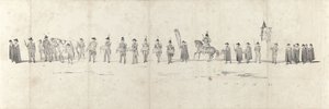جنازة الملك الراحل ويليم الثاني في دلفت في 4 أبريل 1849 (الصفحة 3) خمس أوراق متجاورة من موكب جنازة ويليام الثاني في عام 1849 (عنوان السلسلة) بواسطة مجهول