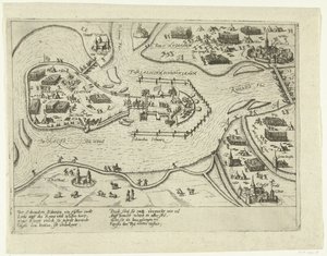 حصار الأسبان شنكنشان ، 1599 Forialicium Schenckianum (العنوان على الكائن) بواسطة فرانس هوغنبرغ (ورشة عمل)