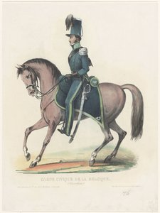 حارس بلجيكي على ظهور الخيل ، ١٨٣٠ Garde Civique de la Belgique (سلاح الفرسان) (العنوان على الجسم) بواسطة مجهول