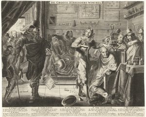 المزارع في متجر الحلاقة الكبير ، حوالي 1650 De Groote Scheerders Winckel (العنوان على الكائن) بواسطة Adriaen Pietersz van de Venne