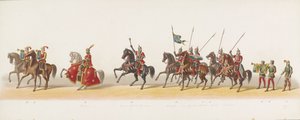 موكب دلفت عام 1873 (اللوحة الثالثة) موكب بالملابس أقامه أعضاء Delftsche Studentencorps في 8 يوليو 1873 ، يصور: دخول Karel van Egmond ، دوق Guelders ، كونت Zutphen ، إلى Arnhem في عام 1492 (سلسلة ti بواسطة تريسلينج وكومب.
