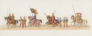 موكب دلفت عام 1873 (اللوحة الخامسة) موكب بالملابس عقده أعضاء Delftsche Studentencorps في 8 يوليو 1873 ، يصور: دخول Karel van Egmond ، دوق Guelders ، كونت Zutphen ، إلى Arnhem في عام 1492 (سلسلة t بواسطة تريسلينج وكومب.