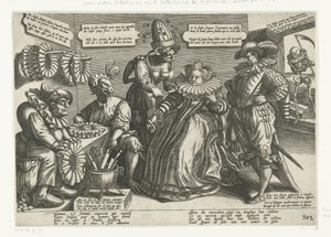 Diaboli partus superbia / Hoovaardije des Duyvels brosel (العنوان على الكائن) الكرتون على ذوي الياقات البيضاء واسعة بواسطة مارتن دي فوس