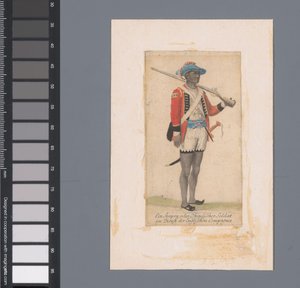 جندي أسود في خدمة شركة الهند الشرقية البريطانية Ein Seapoy، oder Ostindischer Soldat im Dienst der Englischen Compagnie (العنوان على الكائن) بواسطة مجهول