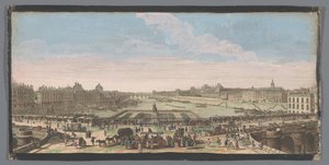 منظر لـ Pont Neuf فوق نهر السين في باريس ، باتجاه Pont Royal جائزة Autre vuë Privé de Paris du Milieu du Pont Neuf بخصوص مقابل لو بونت رويال (العنوان على الكائن) بواسطة مجهول