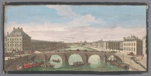 منظر ل Pont Royal عبر نهر السين في باريس ، يُرى باتجاه Pont Neuf Vu Privé de Paris ، جائزة du Pont Royal بخصوص مقابل le Pont Neuf (العنوان على الكائن) بواسطة جاك ريغو (ربما)