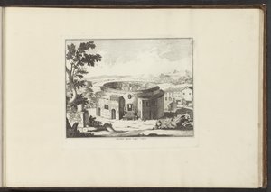 منظر لأطلال ضريح أوغسطس في روما ضريح Augusti Vestigia à Rome (العنوان على الكائن) القصور والمعالم الأثرية في البندقية وليفورنو ونابولي وروما (عنوان السلسلة) بواسطة ملكيور كوزيل (الأول) (ربما)