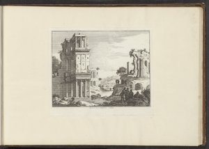 منظر لأطلال سبتيزونيوم في روما Septizonii Severi Sepulchrum à Roma (العنوان على الكائن) القصور والمعالم الأثرية في البندقية وليفورنو ونابولي وروما (عنوان السلسلة) بواسطة ملكيور كوزيل (الأول) (ربما)