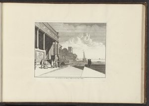 منظر لقصر على الساحل في نابولي Veue de la Mer ou est Situé le Palais du Vice Roy à Naples (العنوان على الكائن) القصور والمعالم الأثرية في البندقية وليفورنو ونابولي وروما (عنوان السلسلة) بواسطة ملكيور كوزيل (الأول) (ربما)
