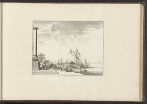 منظر لقصر في ليفورنو Palais de Livorne au bord dela Mer (العنوان على الكائن) القصور والمعالم الأثرية في البندقية وليفورنو ونابولي وروما (عنوان السلسلة) بواسطة ملكيور كوزيل (الأول) (ربما)