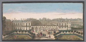منظر للقصر الملكي في باريس Vûë du Palais Royal (العنوان على الكائن) بواسطة جاك ريغو (ربما)