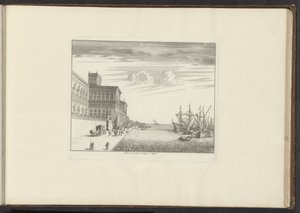 منظر لقصر الكاردينال كارافا على الساحل في نابولي Pallais de Mont Alto à Naples (العنوان على الكائن) القصور والمعالم الأثرية في البندقية وليفورنو ونابولي وروما (عنوان السلسلة) بواسطة ملكيور كوزيل (الأول) (ربما)