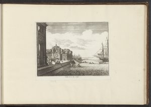 منظر لحدائق القصر على الساحل في نابولي Jardin du Vise Roy à Naples (العنوان على الكائن) القصور والمعالم الأثرية في البندقية وليفورنو ونابولي وروما (عنوان السلسلة) بواسطة ملكيور كوزيل (الأول) (ربما)