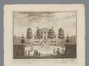 مناظر لملكية إيساي جيلوت الريفية بيت السيد. Esaie Gillot من الأمام / Vüe de la Maison Monsr. Esaie Gillot du Coté de la facade (العنوان على الكائن) عرض من الداخل لمجلس الوزراء من الموارد البشرية. Esaie Gillot / Vüe de la Maison de M بواسطة دانيال ستوبندال
