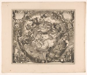 خريطة سماوية مع الأبراج الجنوبية Haemisphaerium cinographicum australe coeli stellati et terrae (العنوان على الكائن) بواسطة جيرارد فالك