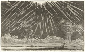 الظواهر السماوية 1729 صورة لمنظر Seldtzame Light and Sky ، شوهد في المساء في 16 نوفمبر: 1729. وفقًا لملاحظة Coenraadt Zumbach de Croesfeldt M.D. (العنوان على العنصر) بواسطة مجهول