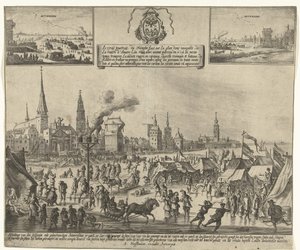 الترفيه الجليدي على شيلدت المجمد في أنتويرب ، 1684 لو فراي بوتريك ، دو تريومف فيكت سور لا جلاس ديمي نافيجابل ، دي لا ريفير دانفر لان 1684 (...) (العنوان على الجسم) Afbeldinge van den seldsamen ende gedenckwerdigen Antwerpschen ys -ganck، int J بواسطة أ. الشعر