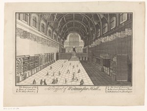 داخل قاعة وستمنستر في لندن A Prospect of Westminster Hall (العنوان على الكائن) بواسطة هنري أوفرتون (الأول) (ربما)