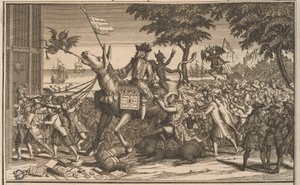 جون لو على حمار سانشو بانزا 1720 القانون ، مثل Don-Quichot الثاني ، في Sanches Graauwtje يجلس في استهزاء (العنوان على الشيء) The Great Table of Folly (عنوان السلسلة) بواسطة مجهول