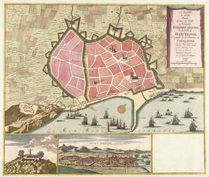 كارت فان برشلونة ، كاليفورنيا. 1706 الخطة الحقيقية والدقيقة لجميع التحصينات القديمة والجديدة لمدينة برشلونة ، عاصمة مقاطعة كاتالونيا (العنوان على الجسم) بواسطة مجهول