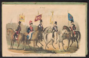أزياء ورايات حرس الشرف في أمستردام ودلفت ولايدن ، 1840-1842 رابعا. المجموعة (العنوان على الكائن) بواسطة جوانس فرديناندوس ديميلين (الثانية)
