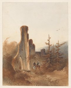 منظر طبيعي مع فارسين في الخراب بواسطة David Pièrre Giottino Humbert de Superville (رفض الإسناد)