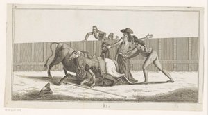 سقط بيكادور عن حصانه Coleccion de las Principales suertes de una corrida de toros (عنوان السلسلة على الكائن) مجموعة من أهم المناورات في مصارعة الثيران (عنوان المسلسل) بواسطة أنطونيو كارنيسيرو