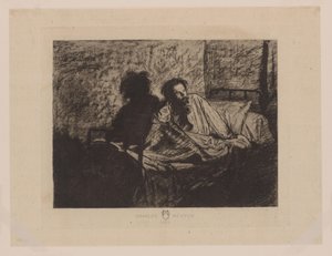 صورة لتشارلز ميريون جالسًا في السرير شارل ميريون 1858 (العنوان على الكائن) بواسطة ليوبولد فلامنج