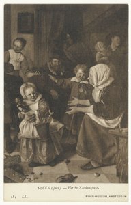 استنساخ اللوحة Sint-Nicolaasfeest بواسطة Jan Steen عيد القديس نيكولاس (العنوان على الكائن) متحف ريجكس ، أمستردام (عنوان السلسلة) بواسطة مجهول