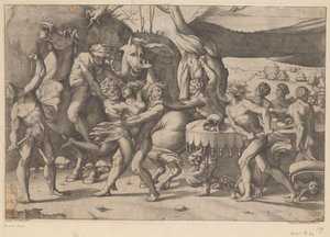 سرقة امرأة من قبل رجل و ساتير معركة بين Lapiths و Centaurs (عنوان المسلسل) بواسطة مجهول