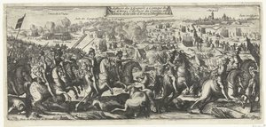 Ruitergevecht بيج أراس 1640 هزيمة الإسبان في الهجوم على حصار أراس ووصول القافلة واستسلام مدينة أراس لطاعة الملك (العنوان على الشيء) بواسطة مجهول