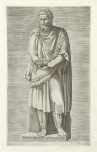Sculptuur van een gegengen koning ملك Parthorus أسرى من الحجر الأسود لروما في مبنى Cesys (العنوان على الكائن) المنحوتات العتيقة في روما (عنوان السلسلة) أيقونات التماثيل القديمة لمدينة روما والتي تظهر في الأماكن العامة (عنوان السلسلة) بواسطة مجهول