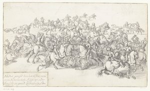 معركة ليكيربيتجي ، 1600 معركة دامية بين 22 Francoische و 22 Nederlantsche Ruyteren تحت Breaut و Gerard Leckerbeetge Ao. 1600 (العنوان على الكائن) بواسطة سيباستيان فرانكس (ربما)