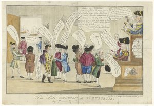 رسم كاريكاتوري عن اللغة الإنجليزية في سانت أوستاتيوس ، 1781 المزاد المتأخر في سانت يوستاتيا (العنوان على القطعة) بواسطة مجهول