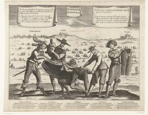 رسم كاريكاتوري عن الإسبان بعد خسارة بريدا وتيونفيل وبربينيان والبرتغال وكاتالونيا ، 1643 L