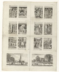 رسوم كاريكاتورية عن الموضة ومشهدين لأمستردام أثناء فيضانات عام 1775 بواسطة مجهول
