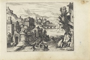 مدينة على نهر المناظر الطبيعية بالأشكال (عنوان المسلسل) بواسطة كلايس جانز. فيشر (الثاني)