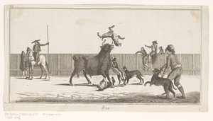 هاجمت الكلاب الثور Coleccion de las Principales suertes de una corrida de toros (عنوان السلسلة على الكائن) مجموعة من أهم المناورات في مصارعة الثيران (عنوان المسلسل) بواسطة أنطونيو كارنيسيرو